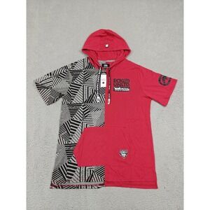 Ecko Unltd Shirt Mens Medium Red Black Hooded Short Sleeve Split Pocket EO12K903